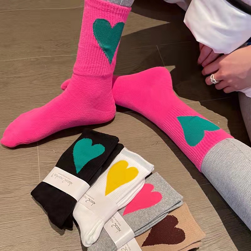 Vớ Cổ Trung Họa Tiết Trái Tim Nhiều Màu Sắc Thời Trang Thu Đông Phong Cách Hip Hop Dành Cho Nữ