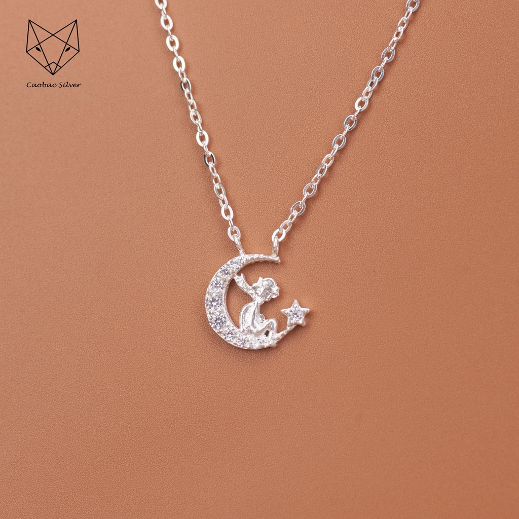 Dây Chuyền Bạc Ta Cao Cấp CaoBac Silver Thiết Kế Trăng Sao Hoạ Tiết Hình Người Độc Đáo, Mới Mẻ Dành Cho Bạn Gái