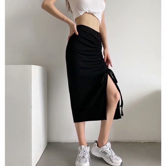 Chân váy rút dây cao sẻ tà sexy dáng dài ôm body