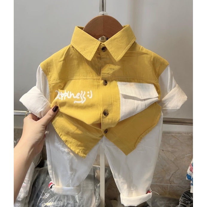 Bộ sơ mi và quần kaki trắng mềm cho bé trai