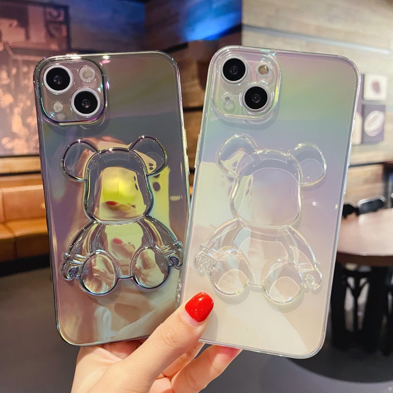 Ốp Điện Thoại TPU Màu Gradient Họa Tiết Chú Gấu Nhỏ Dễ Thương Thời Trang Cho iPhone 14 13 12 11 Pro Max Chống Rơi