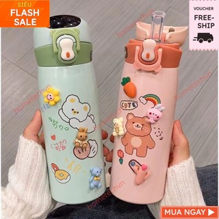 Bình Giữ Nhiệt Gấu 3D Nhật Bản - Bình Uống Nước Giữ Nhiệt Hiển Thị Nhiệt Hoạt Hình Dễ Thương Độ Lớn Dung Tích 450ml