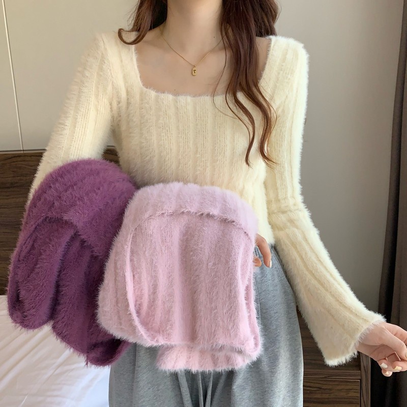 Áo Khoác Cardigan Dệt Kim Cổ Vuông Dáng Ôm Thời Trang Thu Đông Mới