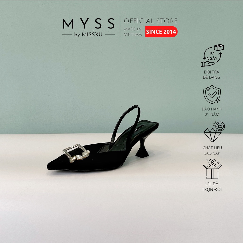 Giày sling back nữ phối khoen vuông đính đá 5 cm cao cấp MYSS - CG256