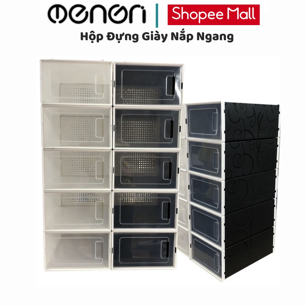 Combo 10 Hộp Đựng Giày Dép Gấp Gọn BEECOOK Nắp Nhựa Lắp Ghép 2 Màu Đen Trắng Size Lớn