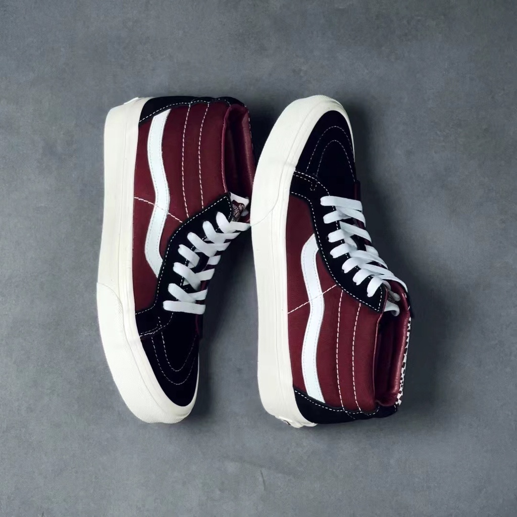 Giày Thể Thao VANS SK8-Mid Classic Mid-Top Kẻ Sọc Đỏ Tía Thời Trang Unisex-1983