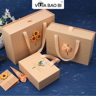Hộp quà  kraft kiểu túi xách kèm rơm lót và thiệp vintage Vua Bao Bì- Hộp quà sinh nhật, giáng sinh kỷ niệm,20/11