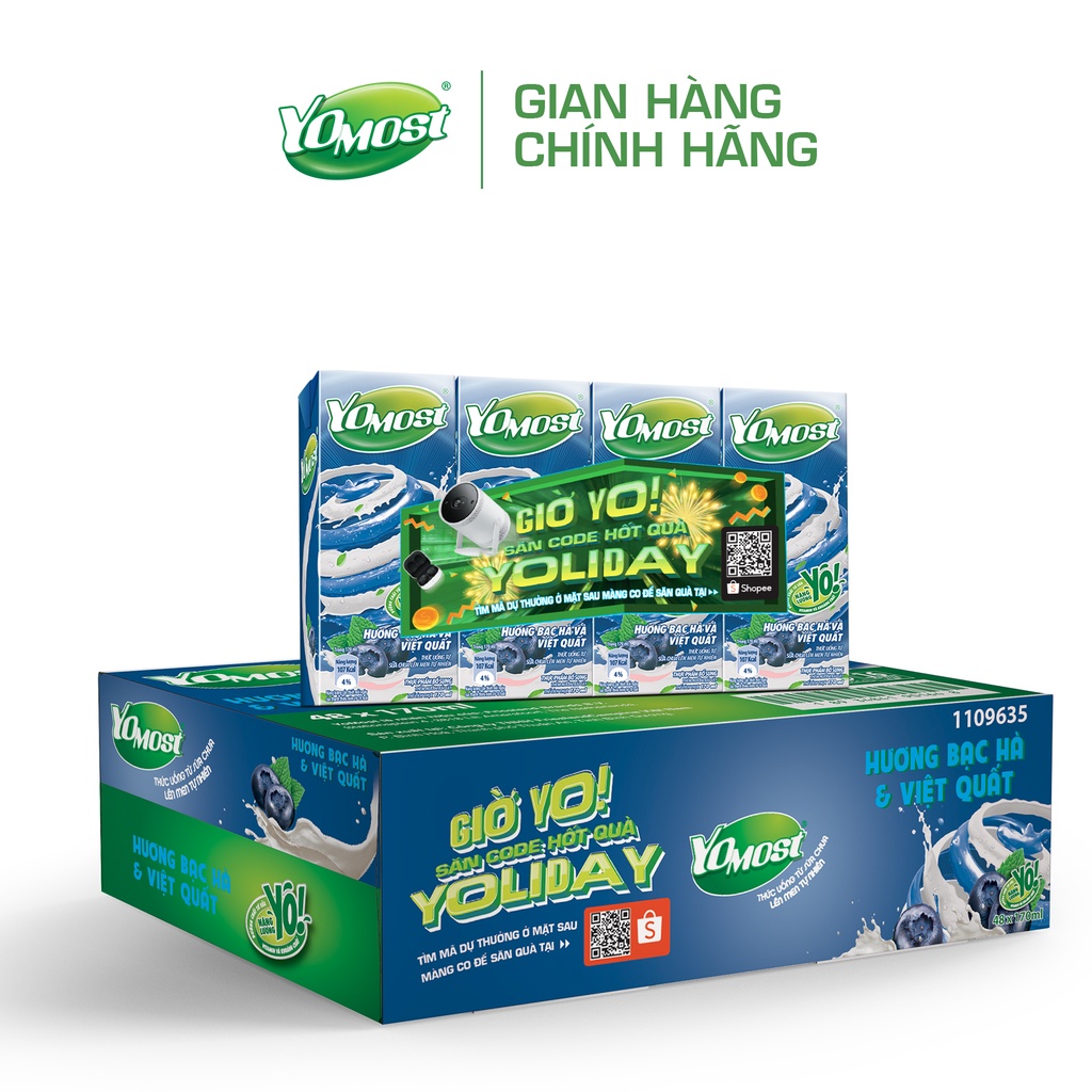 Thùng 48 Hộp Sữa Chua Lên Men Tự Nhiên Yomost Bạc Hà - Việt Quất (170ml/Hộp)
