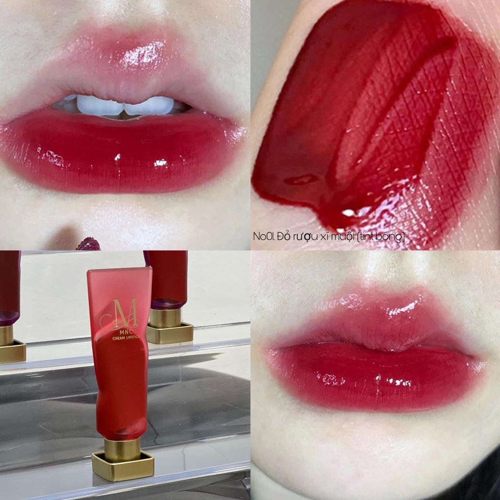 Son MNC Lipstick màu đỏ rựu ánh nâu, Màu NO.01 Tint bóng cho môi căng mọng