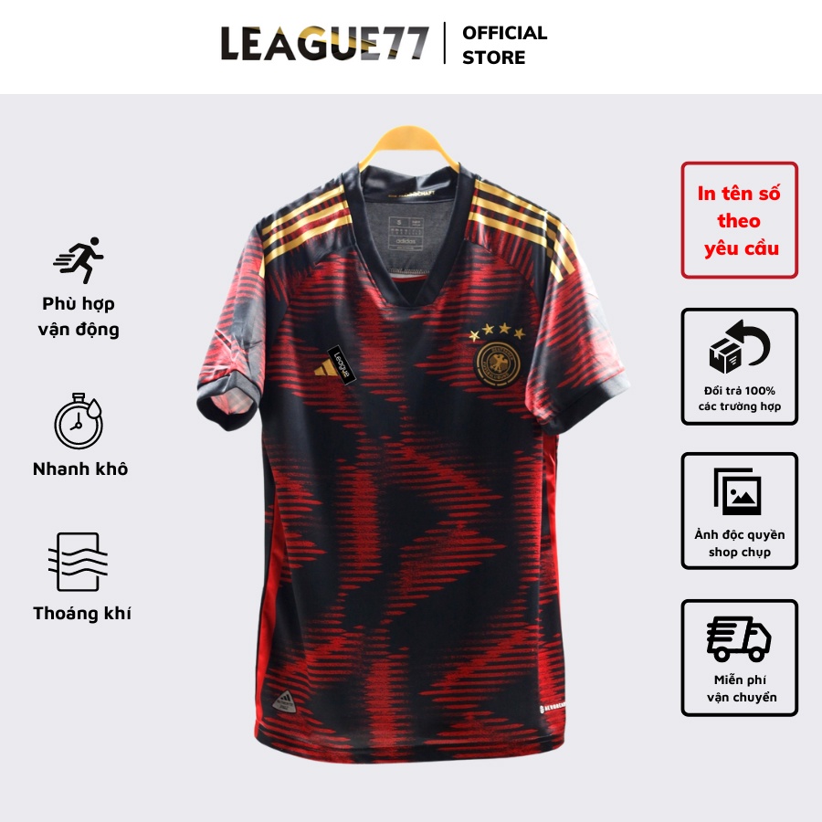 Áo tuyển Đức sân khách leaguestore 22/23 - bộ quần áo thể thao màu loang đỏ vải thái dệt mịn form âu