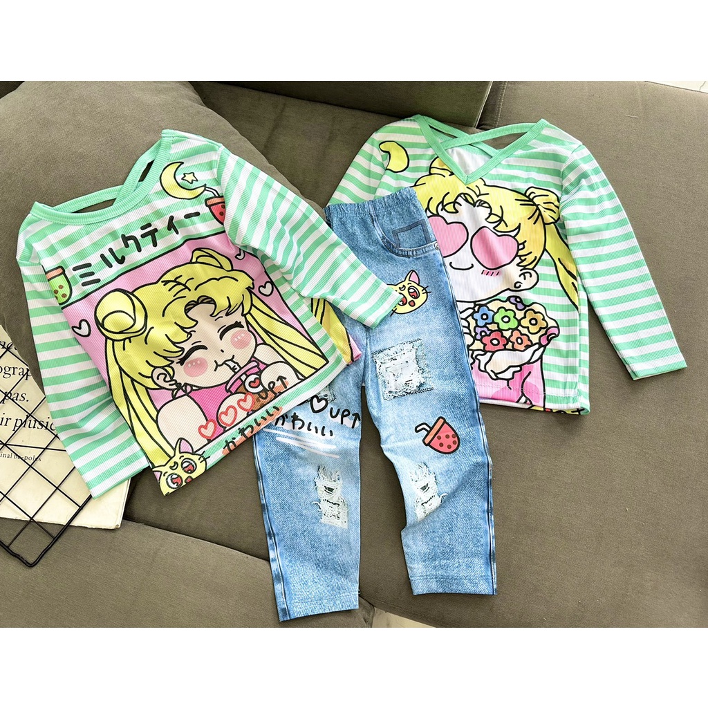 Bộ tay dài quần dài thun lạnh 3D siêu sang cho bé gái size đại 25-45kg-Quần áo trẻ em-Pikakids