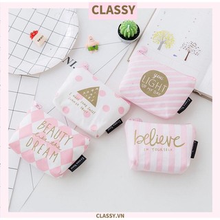 Ví Mini cầm tay tiện ích Vải canvas In chữ thanh lịch tiện lợi (đựng tiền xu, băng vệ sinh, tăm bông, nhẫn v..v) [T276]