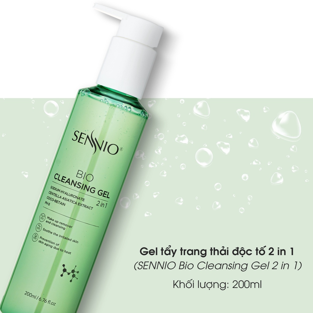 Nước tẩy trang không cồn Sennio Bio Gel Cleanser dạng gel thải độc 2 in 1 phù hợp cho da dầu mụn 200ml SNO 826