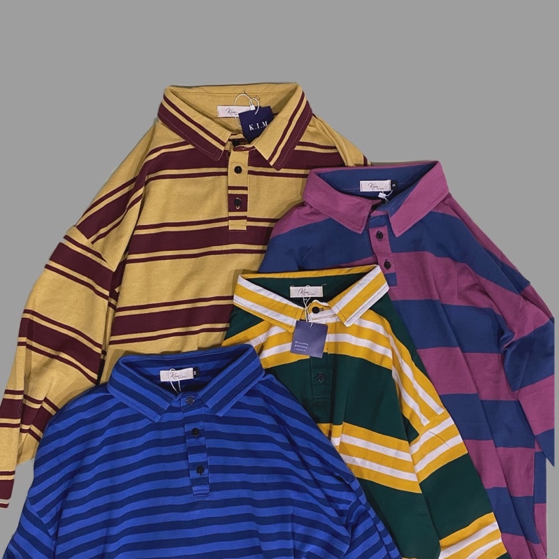 KIM - STRIPED POLO - Áo polo kẻ ngang dài tay