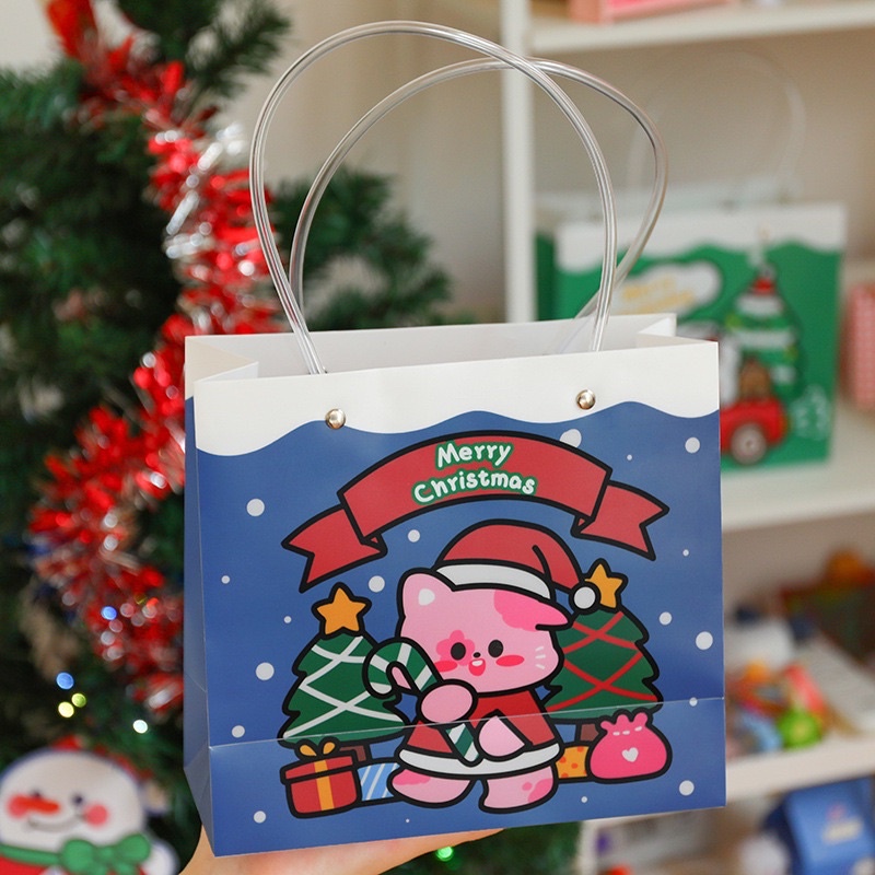 Túi đựng quà chủ đề giáng sinh, túi xách noel chất liệu nhựa