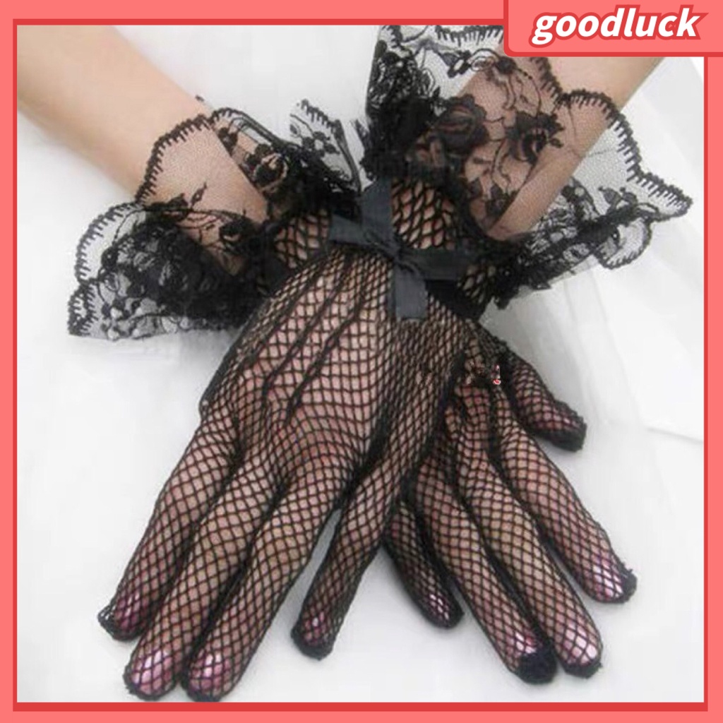 1 Đôi Găng Tay Ren Thoáng Khí Đính Nơ Xinh Xắn Cho Cô Dâu
