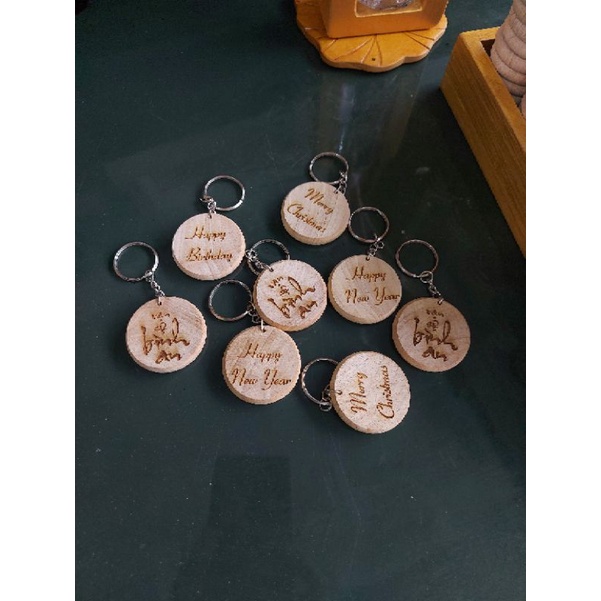 Móc khóa gỗ khắc laser đường kính 4.1cm, dày 7mm, phôi móc khóa không khoen gỗ tự nhiên