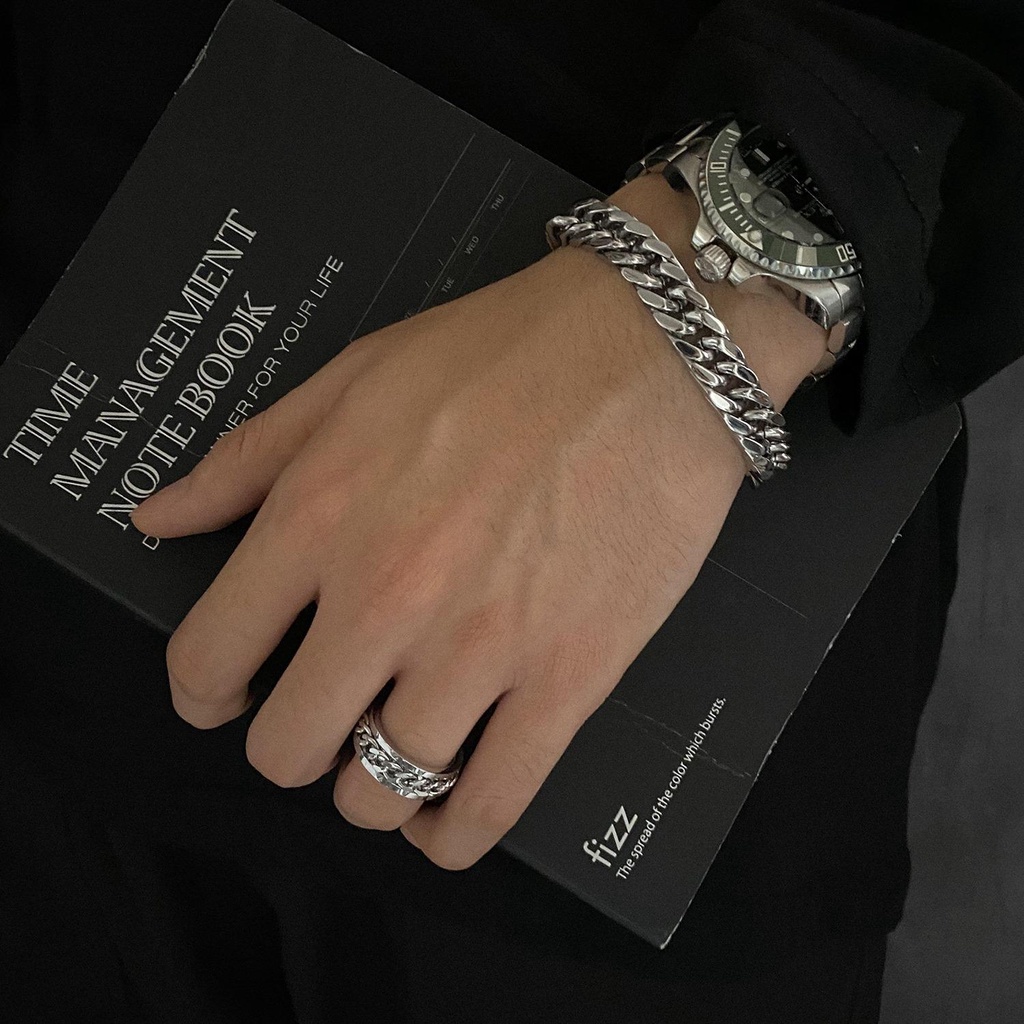 Combo Nhẫn Eagle + Vòng tay TIN + Vòng cổ Chuỗi trơn bản vừa ( Tặng 1 chiếc hoa tai kẹp tròn)