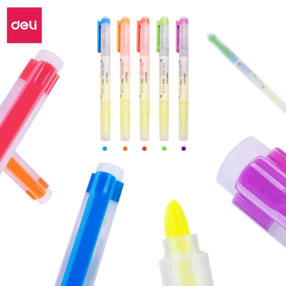 Set bút highlight nhấn dòng đa năng Deli - dùng để ghi nhớ - hộp 5 chiếc - S619 .