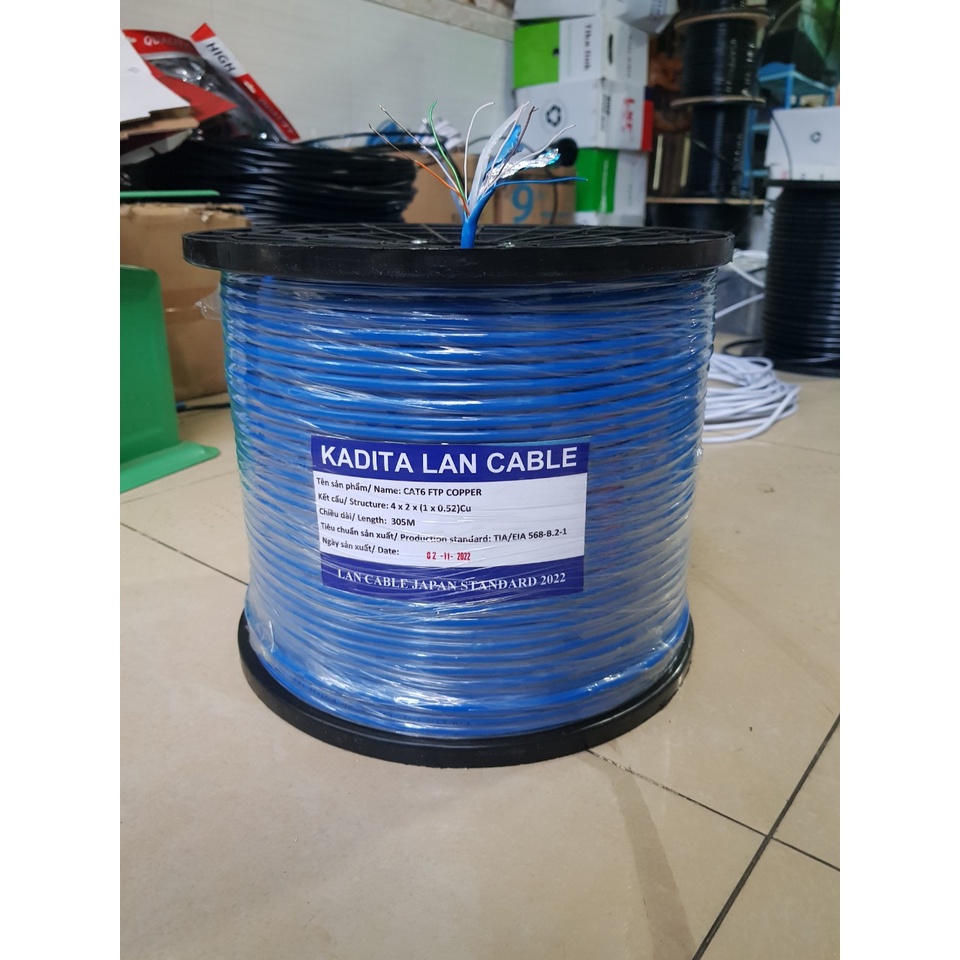 100m - 200m Dây mạng Kadita cat6 chuẩn FTP chống nhiễu, lõi đồng nguyên chất