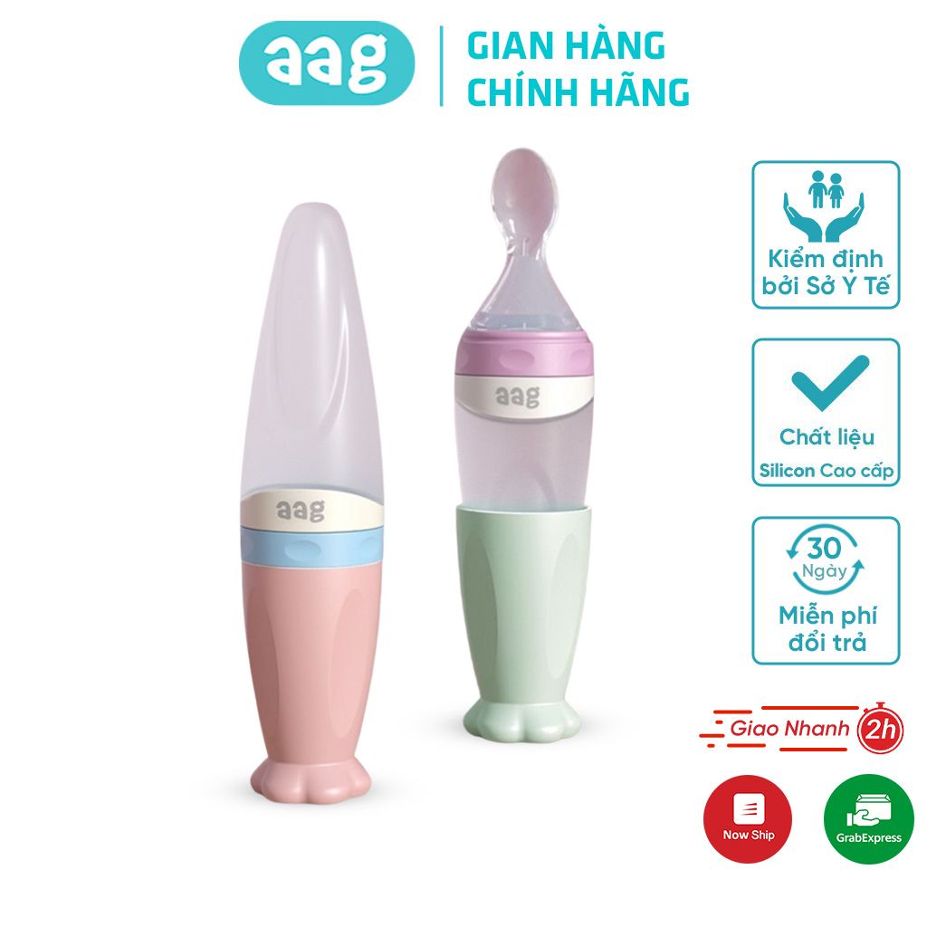 Bình thìa ăn dặm silicon AAG327 dung tích 90ml hỗ trợ uống sữa ăn bột an toàn tiện lợi cho bé