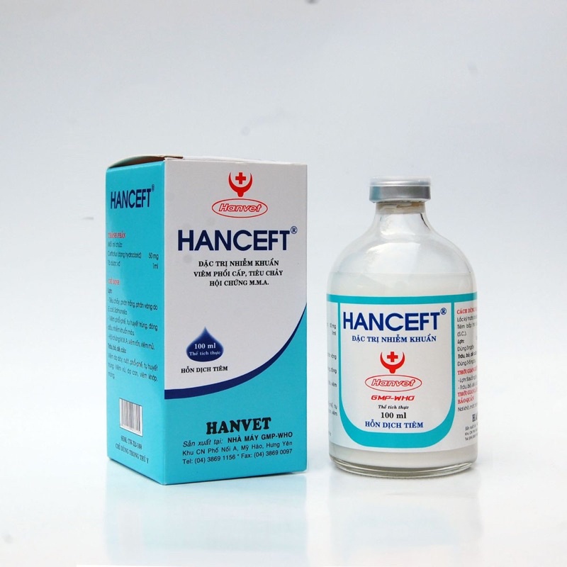 1 lọ Hanceft dùng cho nhiễm khuẩn, viêm phổi, đi ngoài lâu ngày trên trâu bò lợn chó mèo