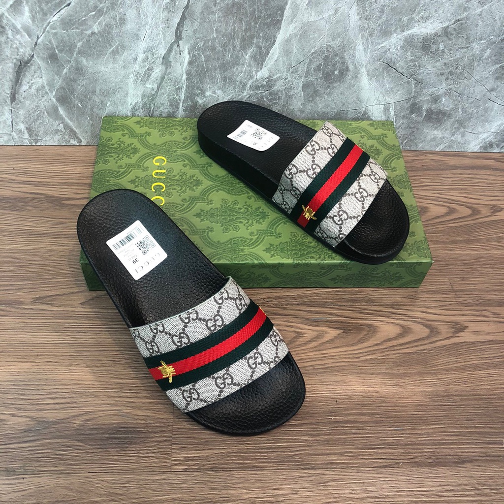 Dép Quai Ngang GC Nam Đai Chun Thêu Ong Phối Đồ Cực Tôn Dáng, FULLBOX