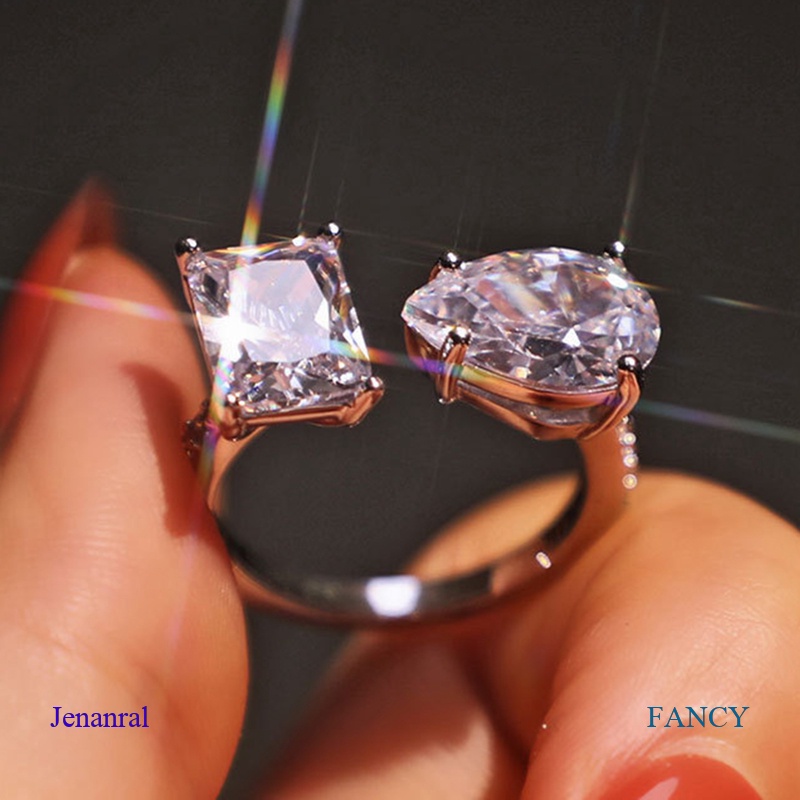 Nhẫn Đính Hôn Màu Bạc Đính Đá Zircon Lấp Lánh Dễ Thương Dành Cho Nữ