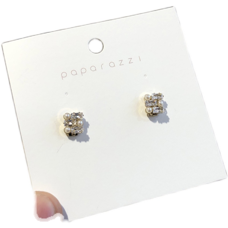 Hàn Quốc Dongdaemun I Khuyên Tai Đính Ngọc Trai Hình Vuông Nhỏ Tinh Tế Lấp Lánh