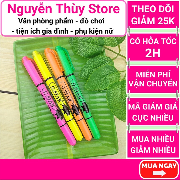 Bộ 4 bút highlight, 4 bút dạ quang 4 màu 2 đầu Gstar giá rẻ ✔️ FREESHIP 🚛 - Nguyễn Thùy Store