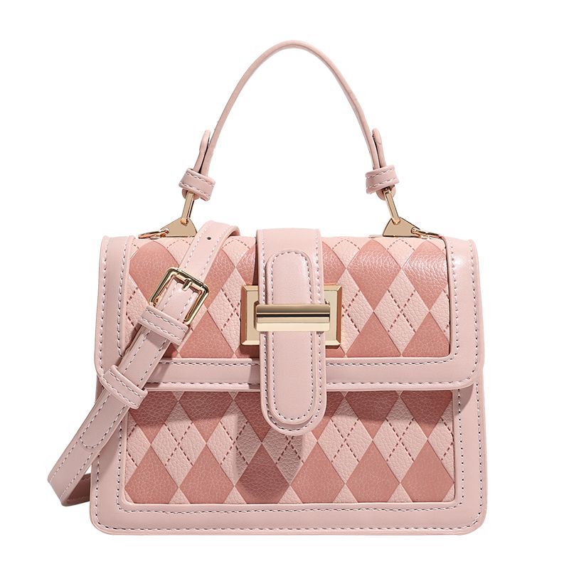 Túi Đeo Chéo Nhỏ Hình Vuông Họa Tiết Kim Cương Màu Sắc Tương Phản Chất Lượng Cao Cho Nữ