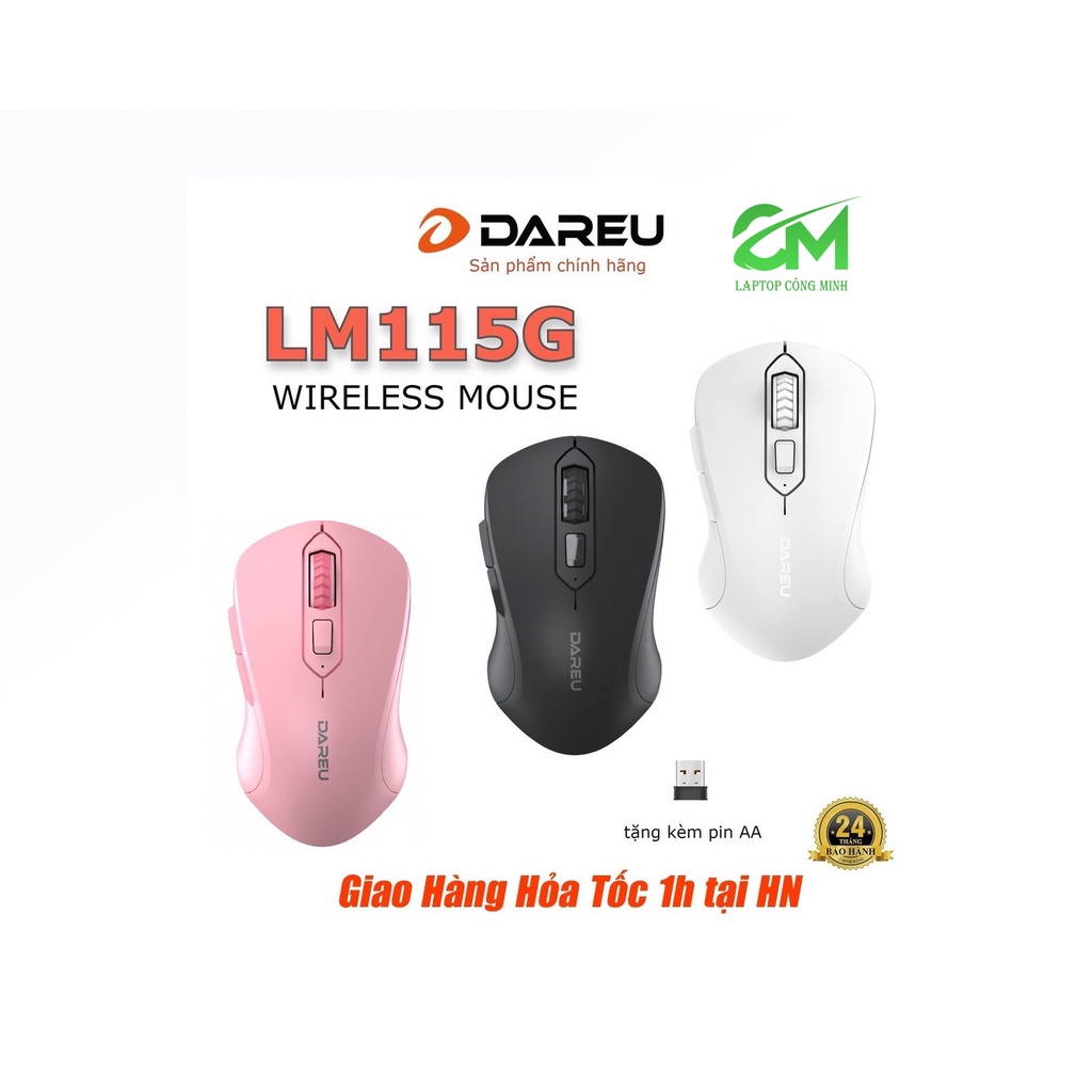 New Chuột không dây Dareu LM115G Hồng | Trắng | Đen - Hàng Chính Hãng Bảo Hành 24 tháng