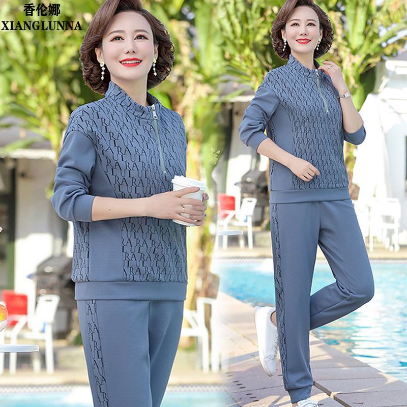 Bộ Đồ Thể Thao Tay Dài Dáng Rộng Thời Trang Xuân Thu 2022 Cho Nữ Trung Niên