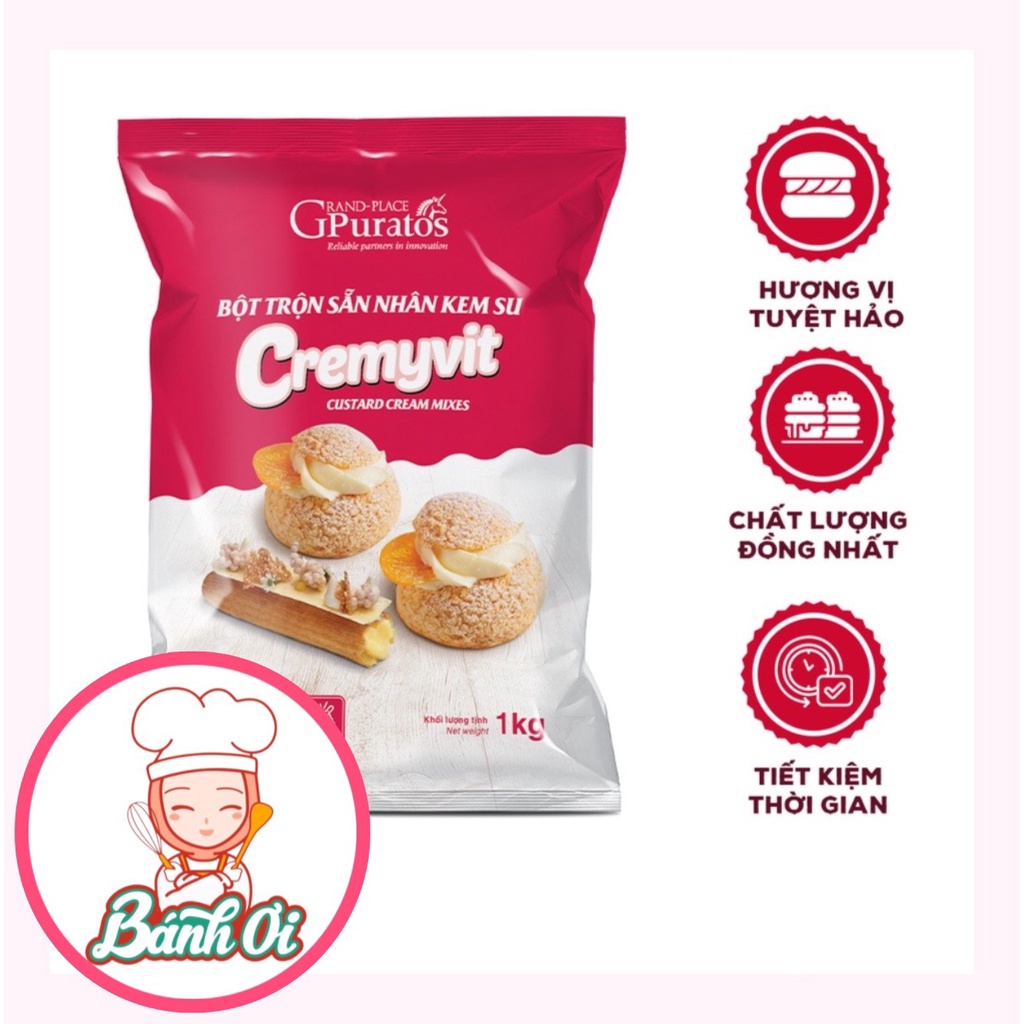 Bột trộn sẵn nhân su kem Cremyvit Puratos - bột custard Puratos 1kg bột nhân bánh su kem