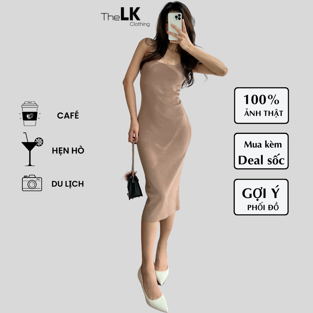 Đầm 2 Dây Dáng Dài Đầm Body 2 Dây Đầm Body Len Ôm Dài Màu Nâu The LK Clothing