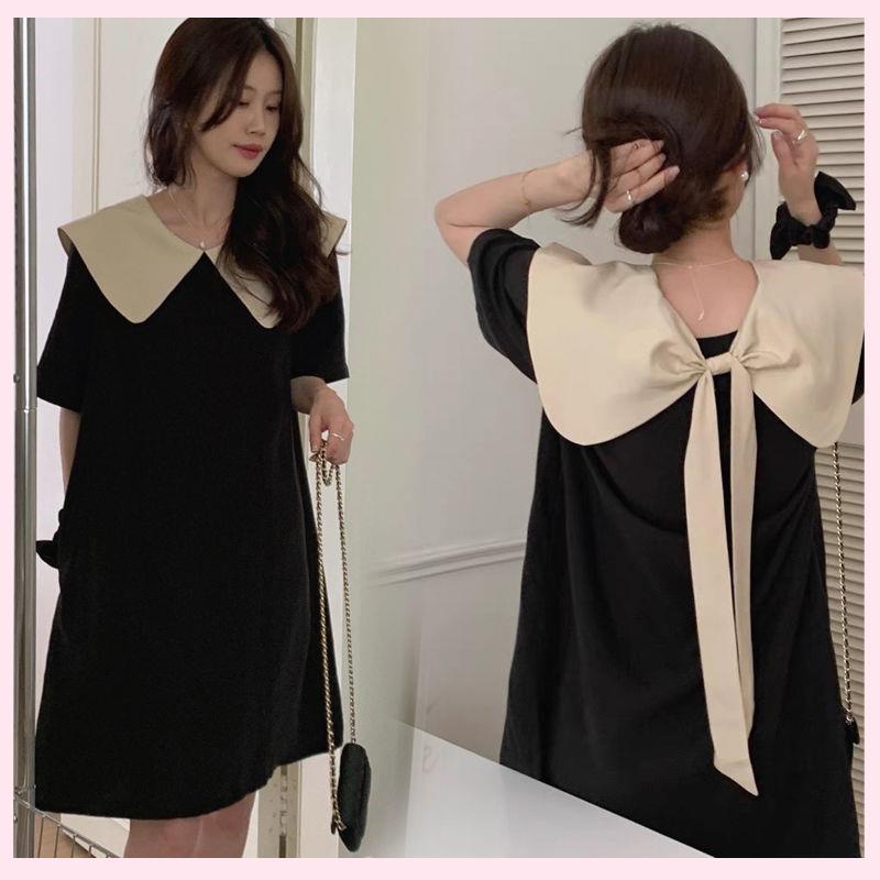 🎀đầm babydoll đầm đen Đầm Đen Cổ Búp Bê Thắt Nơ Trước Sau Phong Cách Hàn Quốc Thời Trang Mùa Hè Cho Nữ