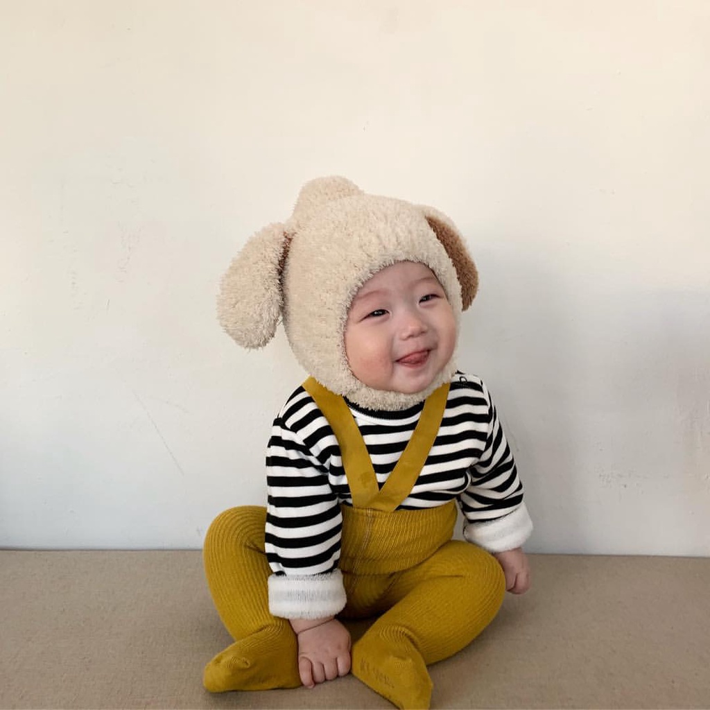 Mũ Cotton Thuần Khiết Bảo Vệ Tai Phối Lông Thỏ Giữ Ấm Mùa Thu Đông Phiên Bản Hàn Quốc Cho Bé Trai Và Bé Gái
