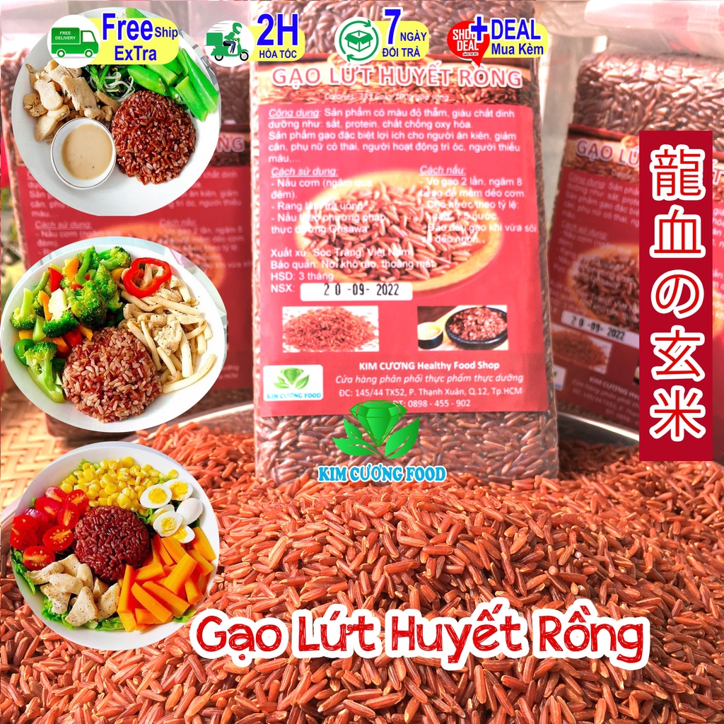 Gạo lứt huyết rồng ăn kiêng giảm cân gói 1kg, gạo lức ăn eaclean tập gym giữ dáng