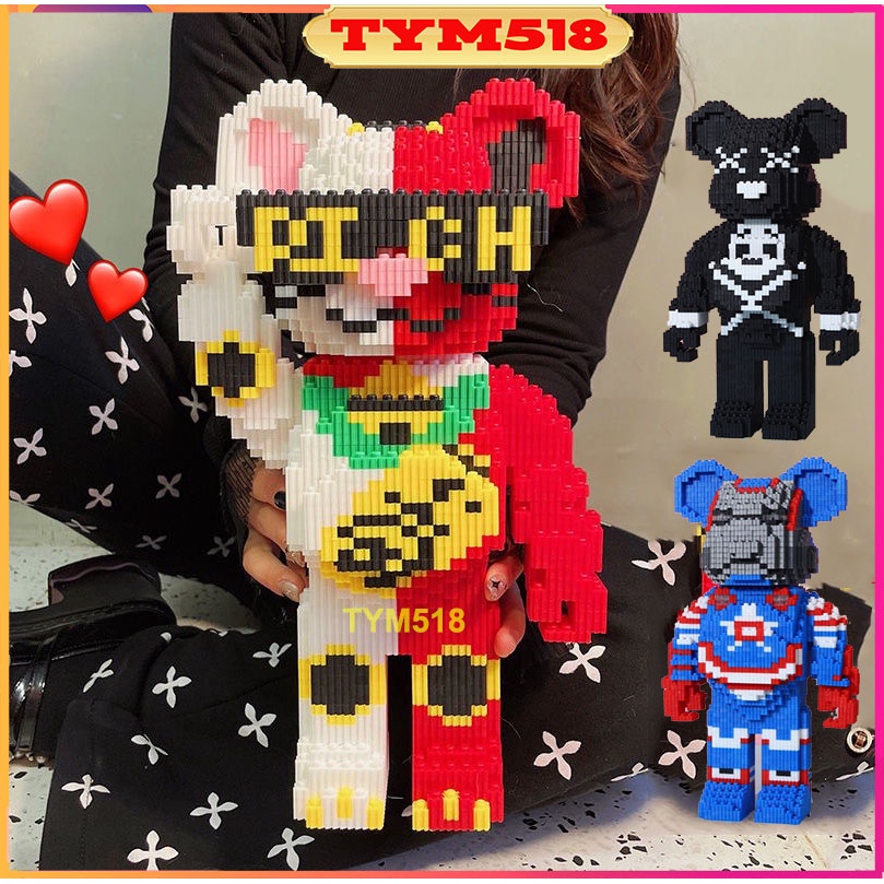le go Bearbrick Block richcat 33cm - 36 cm đồ chơi lắp ráp mô hình mèo thần tài có ngăn kéo tặng búa
