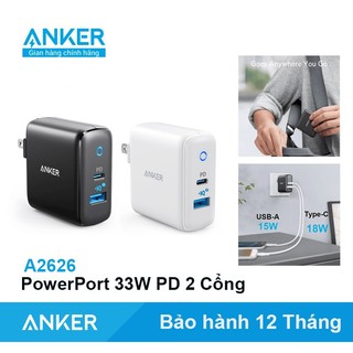 Củ sạc nhanh anker 33w pd + 2 - a2626 sạc nhanh type c 18w pd usb 15w quick charge