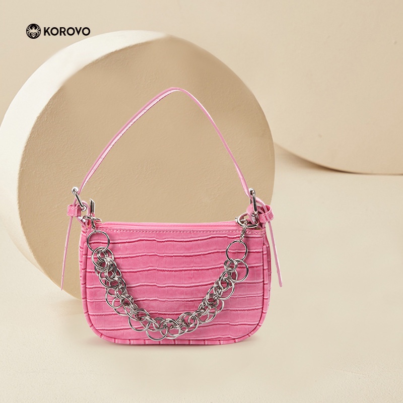 Túi xách đeo vai JASMIN NOIR vân da cá sấu phối dây xích thời trang dành cho nữ