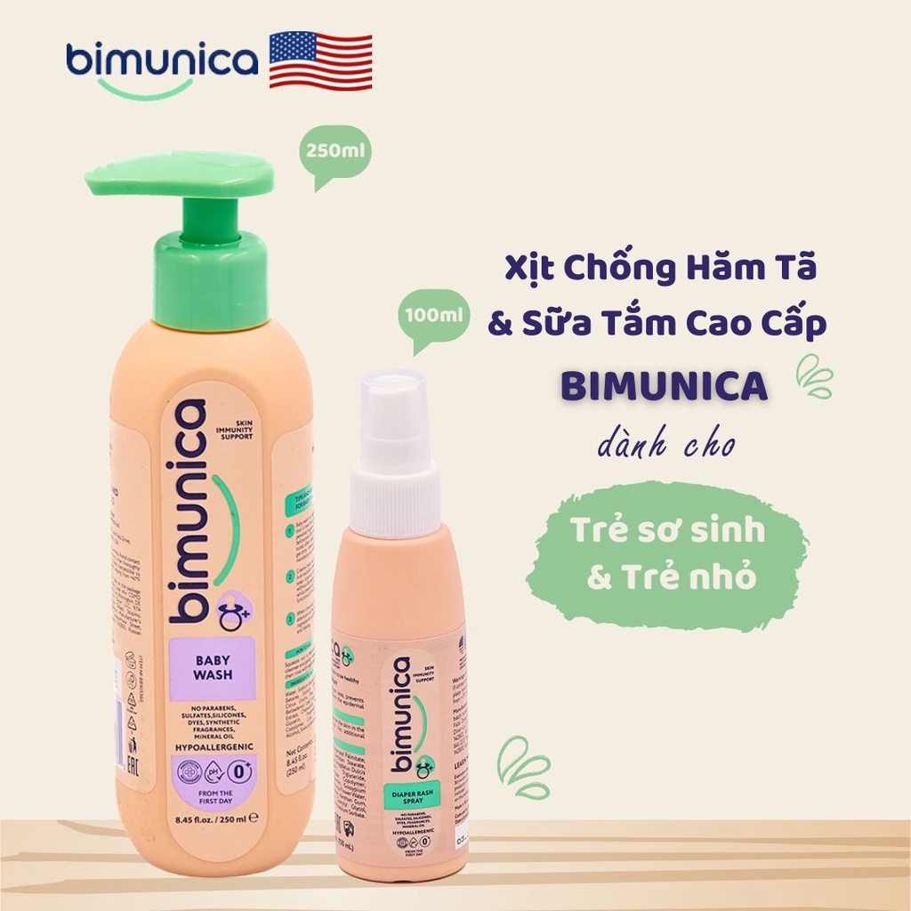Xịt Chống Hăm Tã & Sữa Tắm Cao Cấp BIMUNICA Cho Bé Từ Sơ Sinh Từ 0 Tháng Tuổi