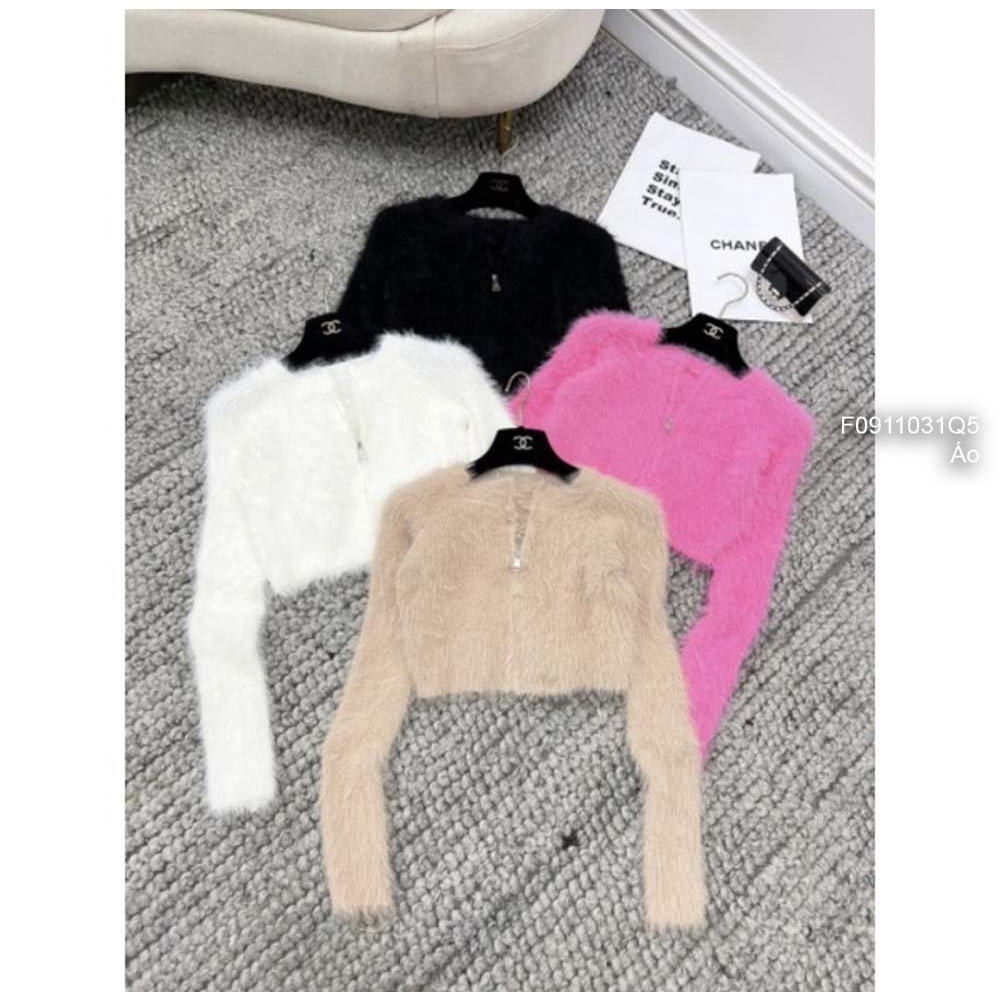 Áo len lông croptop kéo khóa tay dài hàng QC