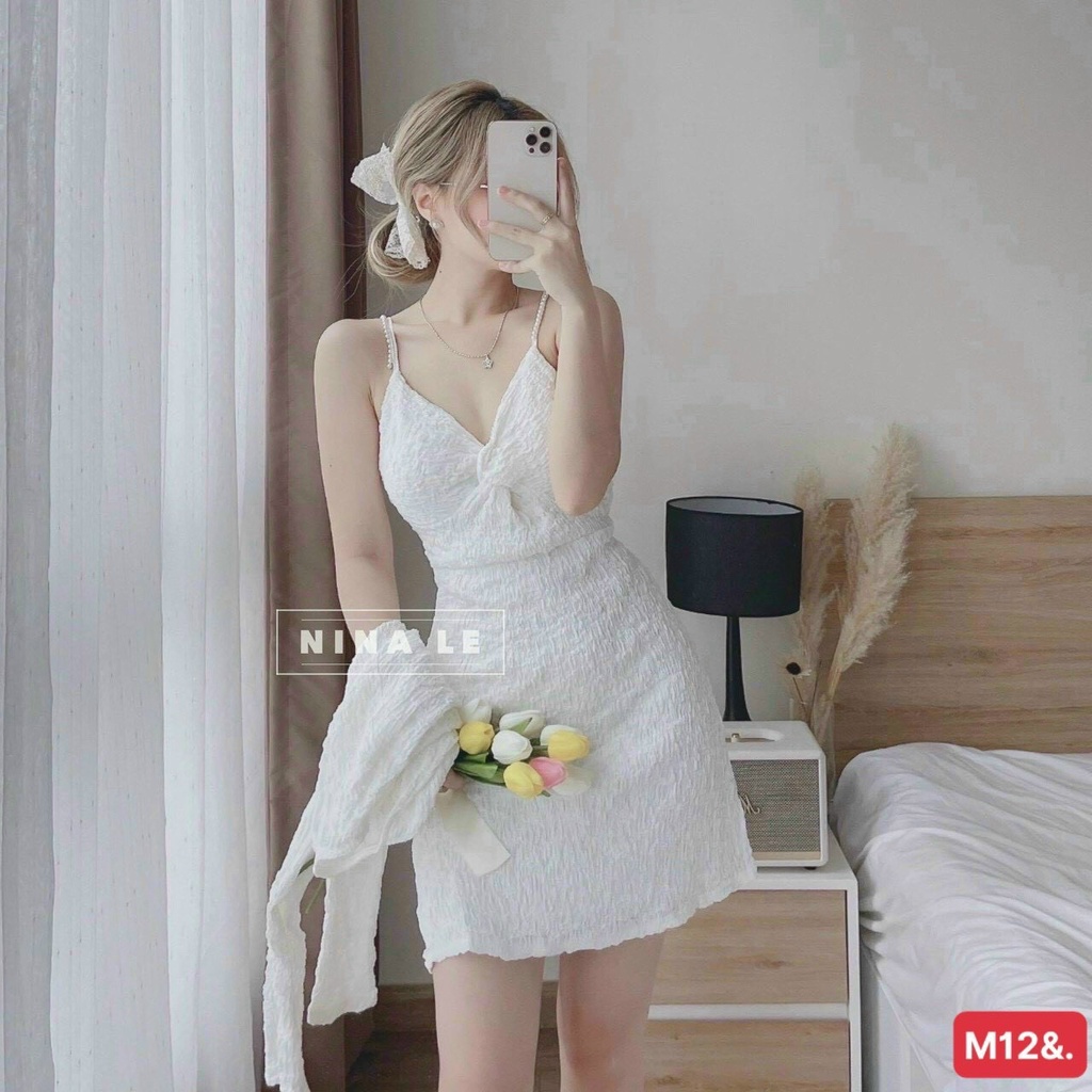 Set bộ đồ nữ đầm 2 dây mix áo khoác ngoài xoắn ngực xinh xắn dành cho các nàng đi chơi, dự tiệc