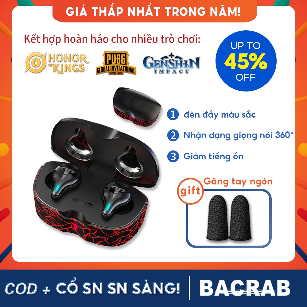 BACRAB Tai nghe chơi game chấtlượng pro ko dây ， chum tai hot thời trang ，gaming chuyên game thủ the thao nút nhét tai chơi game bluetooth comic điện thoại， thể thao siêu TWS true wireless bluetooth earphone