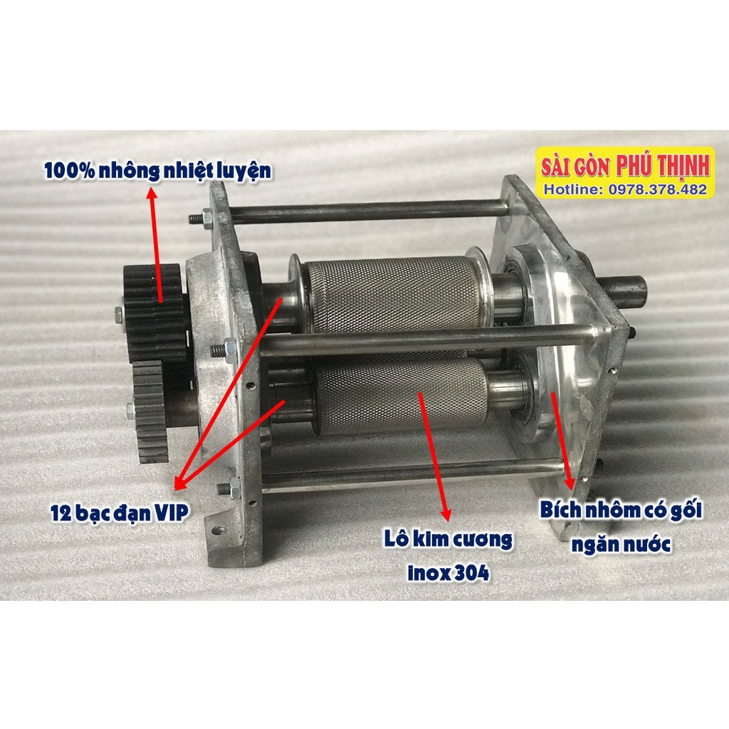 Xe nước mía tủ kính 3 rulo kim cương 2-3 cây 800w Pro