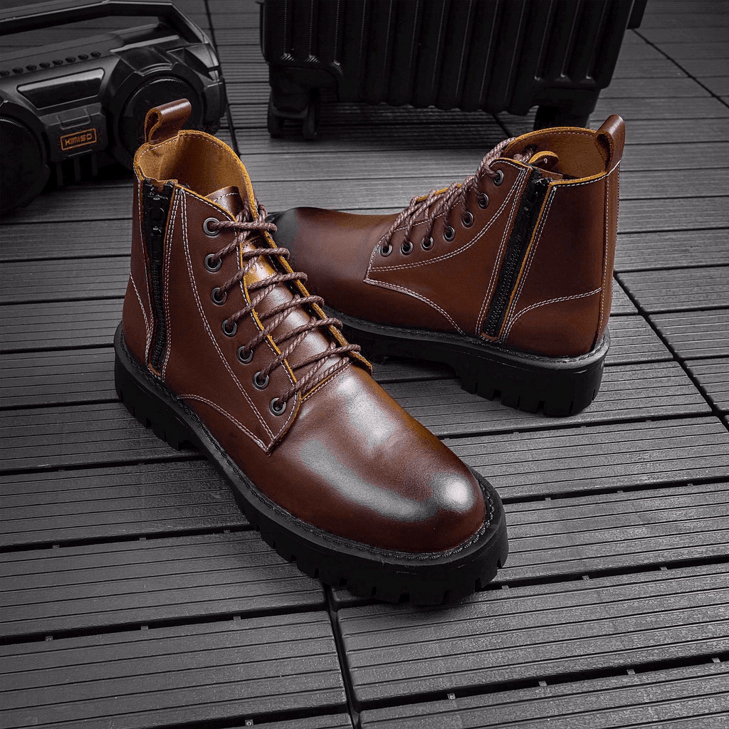 Giày Da Nam AROTI Combat Boots Zip Cao Cổ Chất Da Bò Đẹp Cao Cấp,Đế Khâu Chắc Chắn, Tăng Chiều Cao 5cm Đủ size G610-N