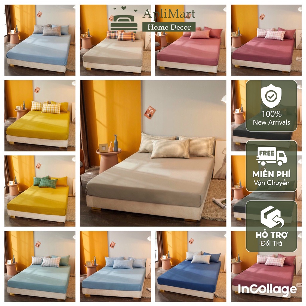 Bộ Ga Gối Cotton Tici Trơn 1 Màu Gối Phối