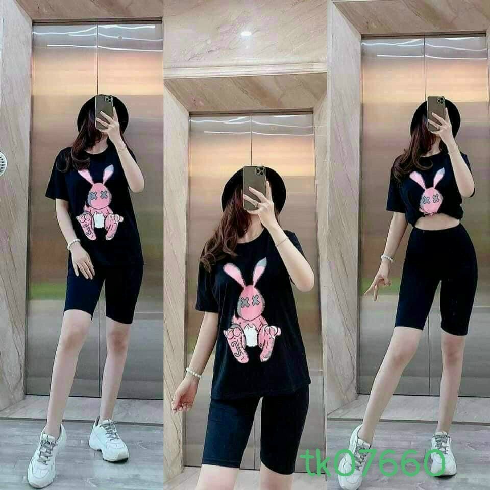 (FreeShip 2022) Sét bộ ngố thỏ cao cấp,áo phông tay ngắn in hình mix quần legging,lên from xinh xĩu