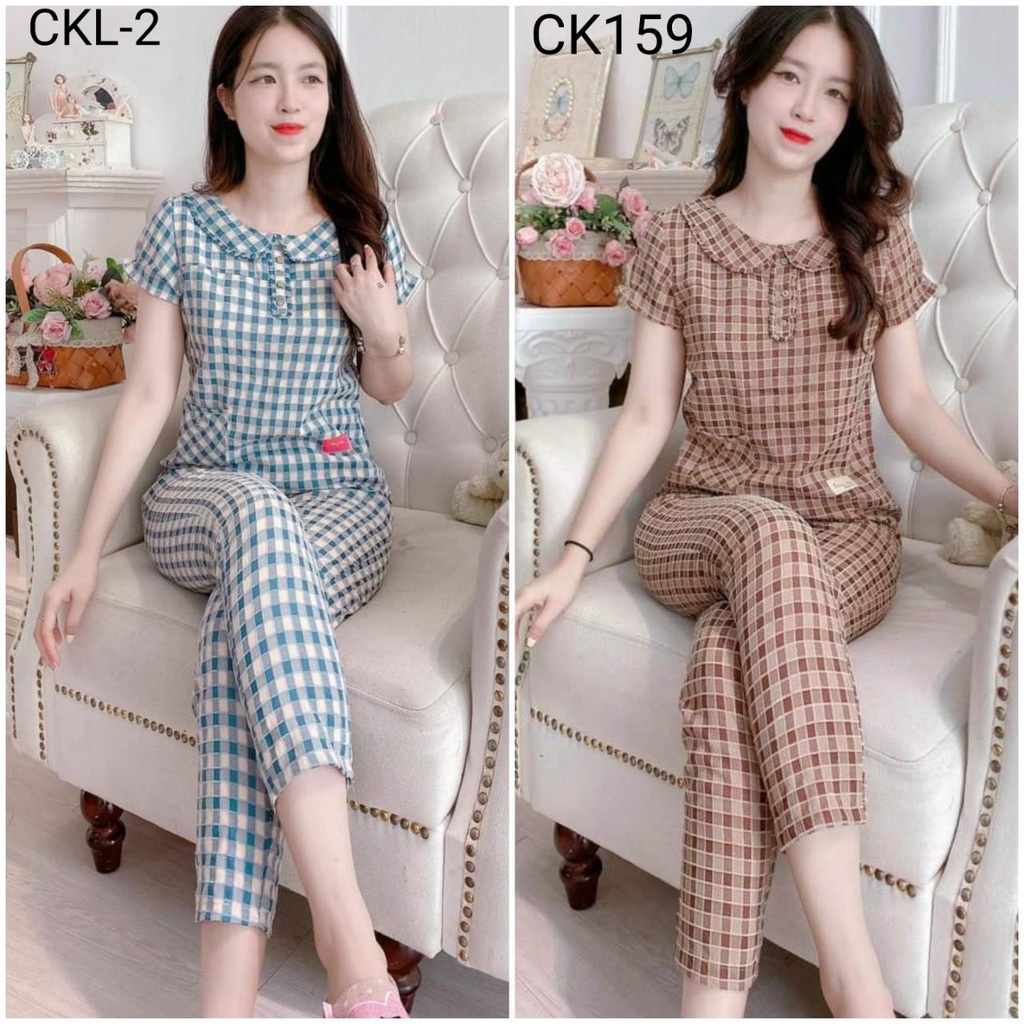 QUẦN ÁO NỮ MẶC NHÀ CHẤT LIỆU THÔ KẺ LÔNG MỀM MẪU TAY CỘC QUẦN DÀI HỌA TIẾT KẺ CARO FOM DÁNG ĐẸP